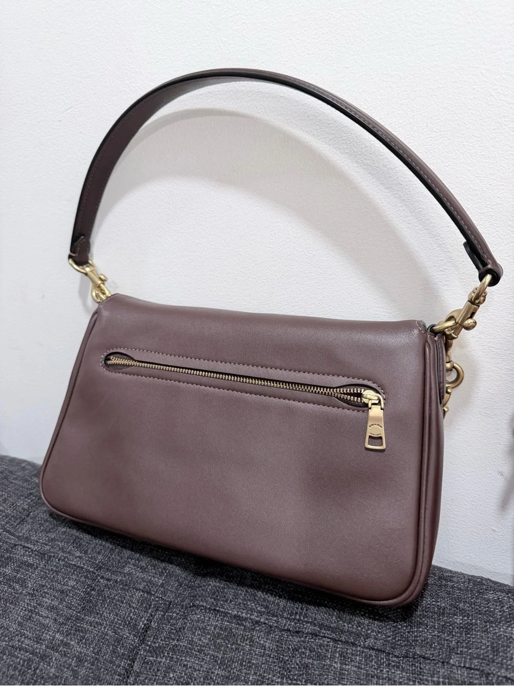 Coach Chocolate Brown Leather Shoulder Bag with Gold Chain